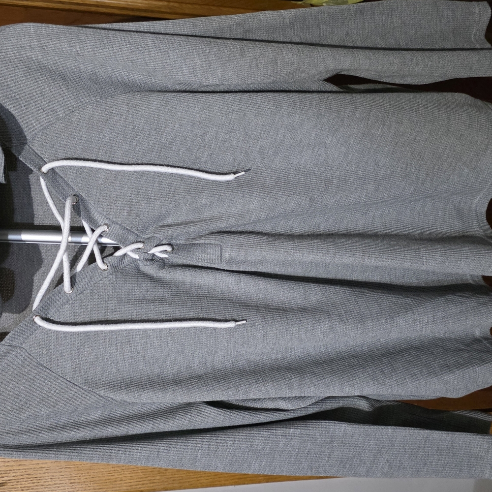 SHEIN Gray Lace-Up Long Sleeve Hoodie - Picture 5 of 6